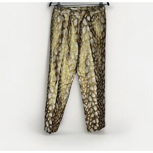 Dries Van Noten Sz 38 / M Straight Leg Glitter Drawstring Pants Gold